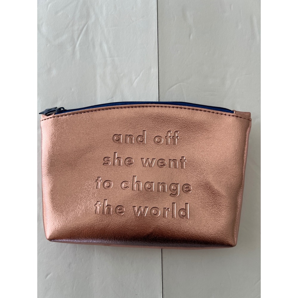 Ipsy Metallic Rose Gold Makeup Bag And Off She Went To Change The World Pouch